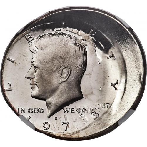 1973-S 50C Kennedy Half Dollar -- Double Struck, Both Strikes Off Center -- PR68 Ultra Cameo NGC