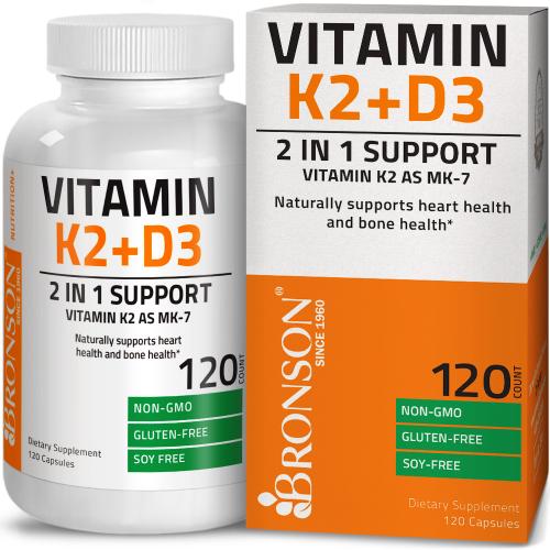 Bronson Vitamin K2 (MK7) + Vitamin D3 Premium Non GMO & Gluten Free 120 Capsules