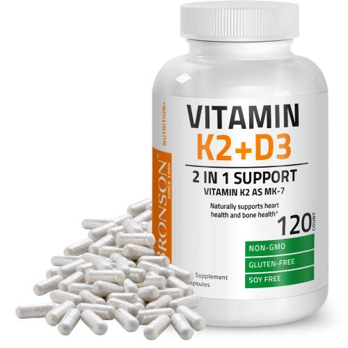 Bronson Vitamin K2 (MK7) + Vitamin D3 Premium Non GMO & Gluten Free 120 Capsules