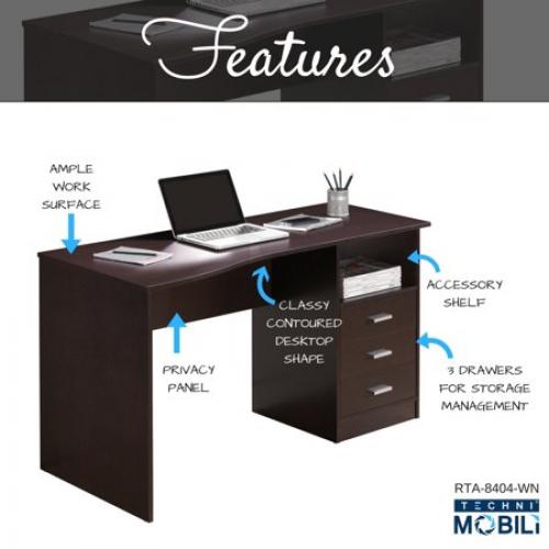 Techni Mobili Classic Computer Desk With Multiple Drawers Wenge