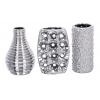 Decmode Set of Three - 8 Inch Decorative Silver Ceramic Vases, Silver