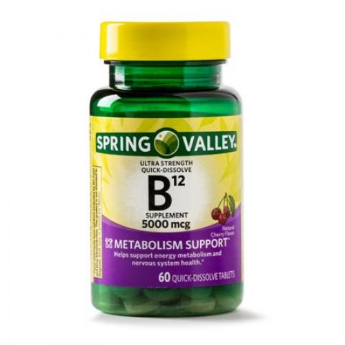 Spring Valley Vitamin B12 Quick Dissolve Tablets, 5000 mcg, 60 Ct