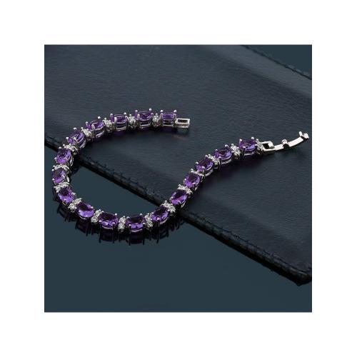 Gem Stone King 20.00 Ct Oval & Round Purple Color Cubic Zirconias Tennis Bracelet 7