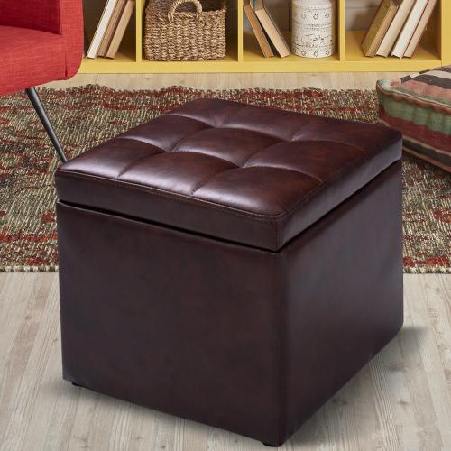 Costway Cube Ottoman Pouffe Storage Box Lounge Seat Footstools with Hinge Top