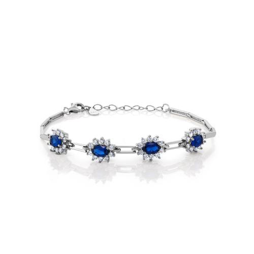 Gem Stone King Stunning 2.00 Ct Simulated Sapphire 925 Silver Bracelet with 1 Extender