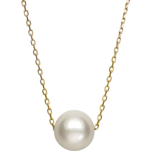 14k Yellow Gold Single Floating White Cultured Freshwater Pearl Chain Necklace 18