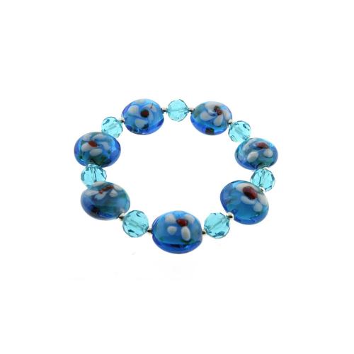 Gem Stone King 7.5 Blue Color Stretchable Handcrafted Murano Glass Beads Bracelet