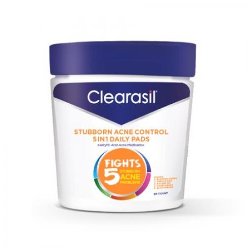 Clearasil Stubborn Acne Control 5in1 Daily Cleansing Face Wipes, 90ct