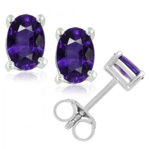 Pompeii3 1 1/5ct Oval Genuine Amethyst Studs 14K White Gold