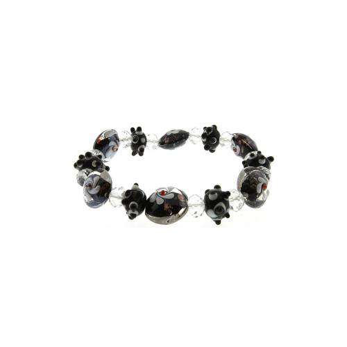 Gem Stone King 7.5 Black Color Stretchable Handcrafted Murano Glass Beads Bracelet