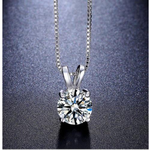 Genuine 1/2 Carat Natural Solitaire Round Cut Diamond 4 Prong Pendant Necklace In 14K White Gold