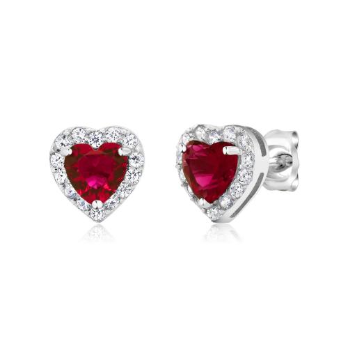 Gem Stone King 2.32 Ct Heart Shape Red Zirconia 925 Sterling Silver Women's Earrings