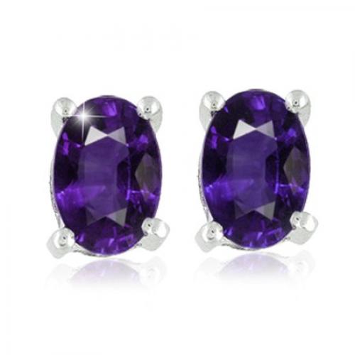 Pompeii3 1 1/5ct Oval Genuine Amethyst Studs 14K White Gold