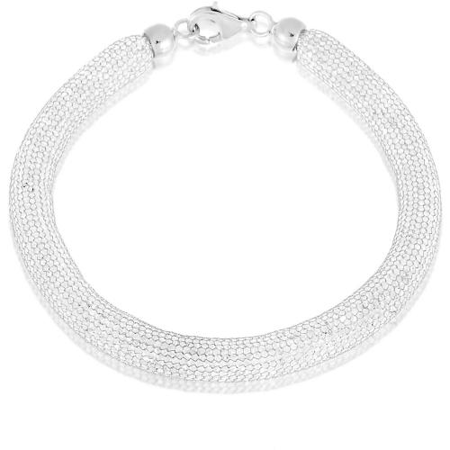 Women's Sterling Silver Rhodium Cubic Zirconia Filled Mesh Bracelet