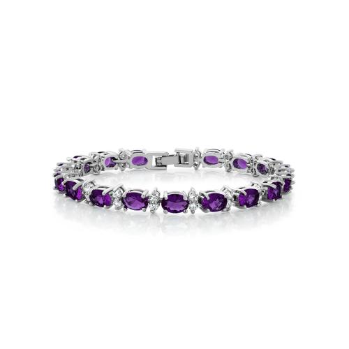 Gem Stone King 20.00 Ct Oval & Round Purple Color Cubic Zirconias Tennis Bracelet 7