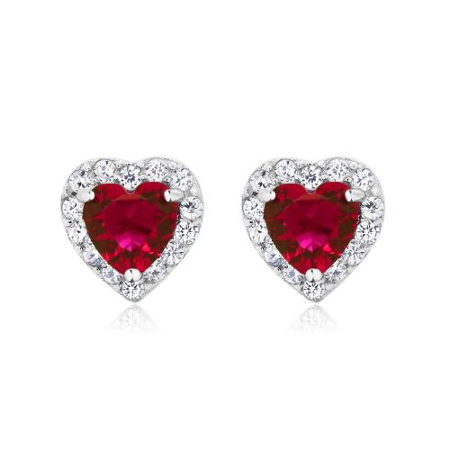 Gem Stone King 2.32 Ct Heart Shape Red Zirconia 925 Sterling Silver Women's Earrings