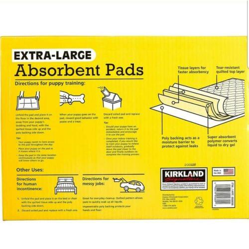 Kirkland Extra-Large Absorbent Pads 30x23 100 Count No Leaks Quick Absorption XL