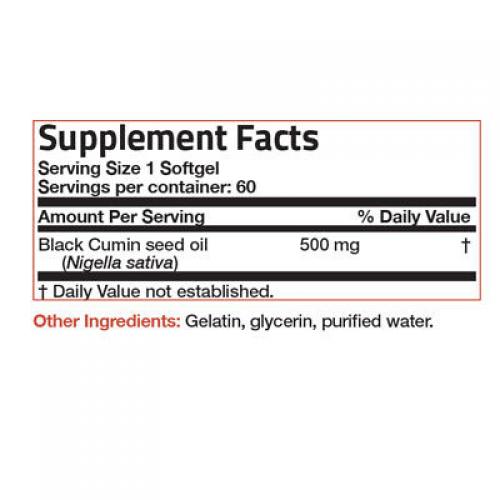 Black Cumin Seed Oil 500 mg Premium Non-GMO Cold Pressed Formula, 60 Softgels