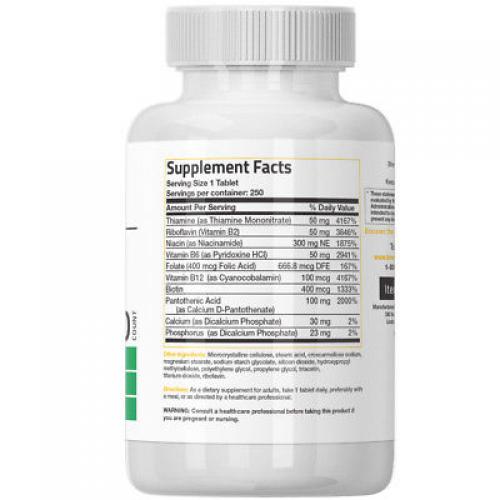 BRONSON SUPER VITAMIN B COMPLEX - 250 Tablets - B1 B2 B3 B6 FolicAcid B12 Biotin