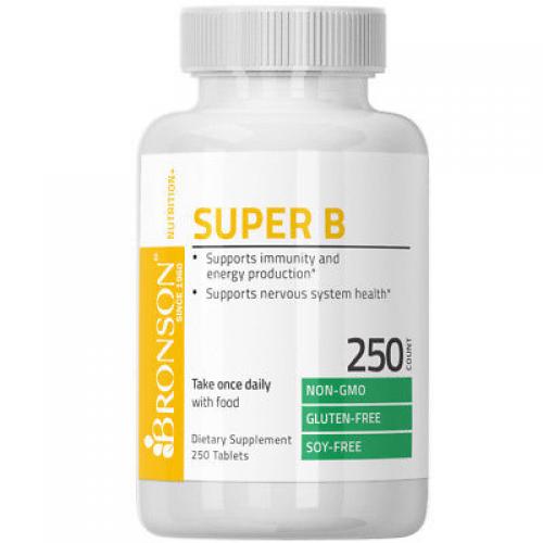 BRONSON SUPER VITAMIN B COMPLEX - 250 Tablets - B1 B2 B3 B6 FolicAcid B12 Biotin