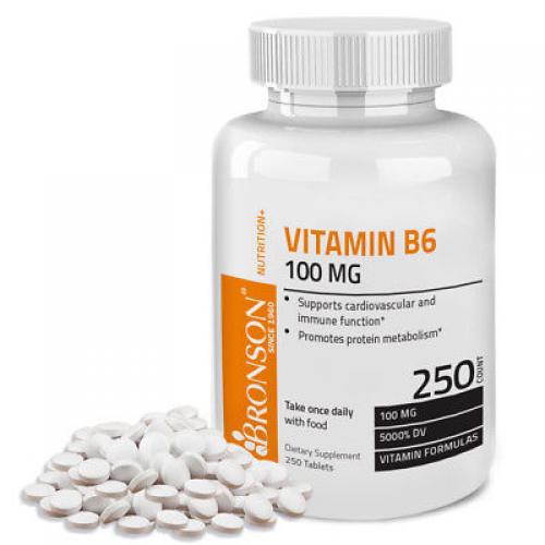 Bronson Vitamin B-6 100 mg - 250 Tablets - 250 Day Supply