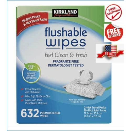 Kirkland Moist Soft Eco Flushable 632 Wipes w/ Aloe and Vitamin E Hypoallergenic