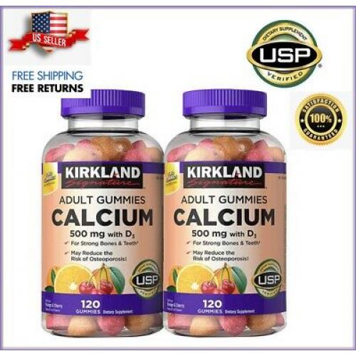 2 Bottles 240 Calcium Kirkland D3 Adult Gummies 500 MG 500mg Teeth Bone Support