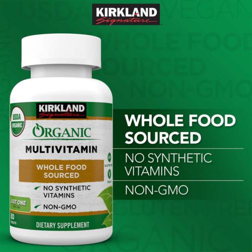 Kirkland USDA Organic Multivitamin 80 Coated Tabs Nutritional Gluten Free EXP