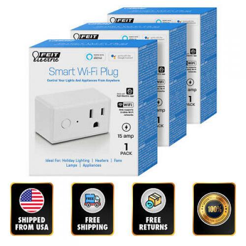 3 Pack Feit Electric Smart Wi-Fi Enabled Plug Control Via App Any Outlet