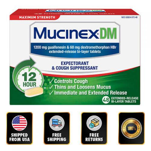 Mucinex DM Maximum Strength (48 Tablets) Expectorant & Cough Suppressant EXP