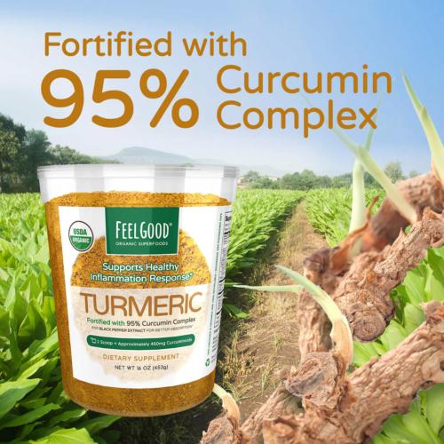 Feel Good USDA Organic Turmeric Powder 16 Oz Fortified Curcumin Black Pepper EXP