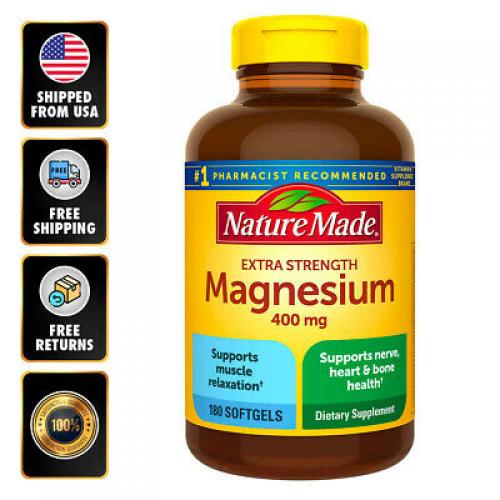 Nature Made Extra Strength Magnesium 400 mg (180 Softgels) Heart Bone Health EXP