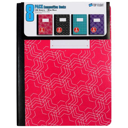 8 Pack Top Flight Composition Book Assorted Colors 200 Wide Ruled Pages Notebook