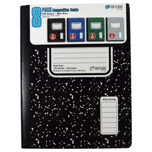 8 Pack Top Flight Composition Book Assorted Colors 200 Wide Ruled Pages Notebook