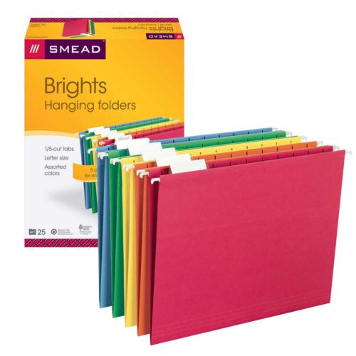 Smead Hanging File Folders 1/5 Tab Letter Multi Colors 25 Count