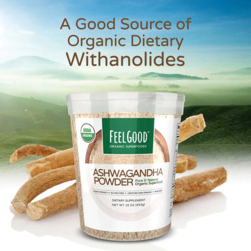 Feel Good Organic Ashwagandha Powder 16 Oz Non-GMO & Vegan Gluten Free EXP