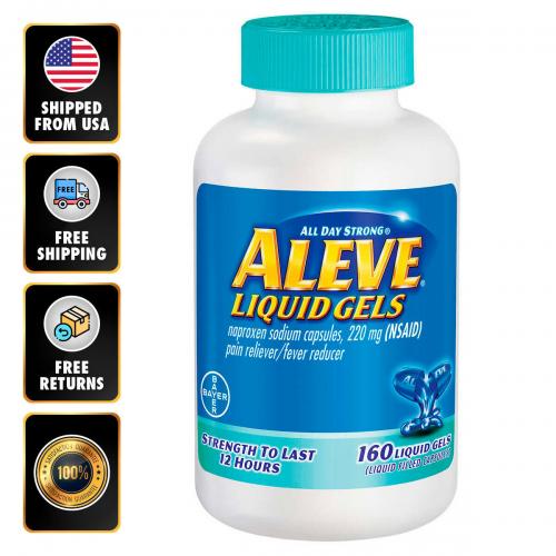 Aleve Liquid Gels Naproxen Sodium 220mg Fast Pain/Fever Relief 160 Capsules EXP