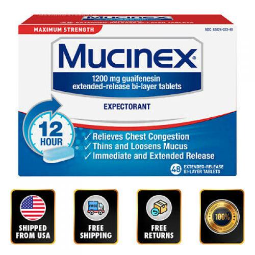 Mucinex Maximum Strength Expectorant (48 Tablets) Chest Congestion Relief EXP