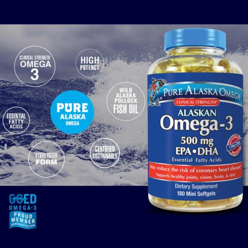 Pure Alaska Concentrated Omega-3 500 mg EPA+DHA (180 Softgels) Heart Health EXP