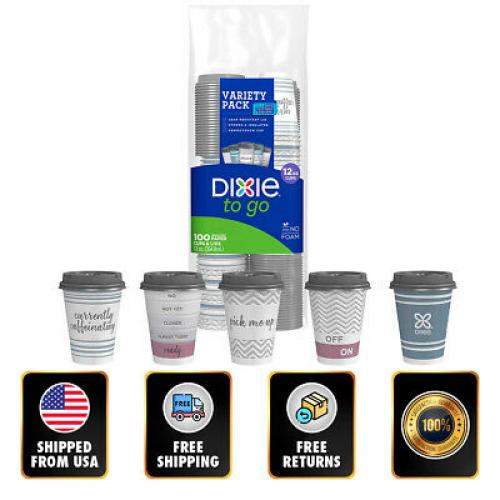 Dixie To Go 12 Oz Insulated Cups & Lids Variety Pack (100 Count)