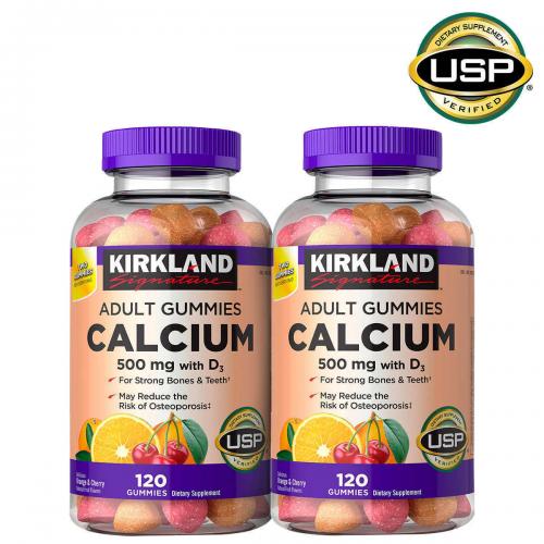 Kirkland Signature Calcium 500 mg with D3, 240 Adult Gummies (120 x 2 bottle)