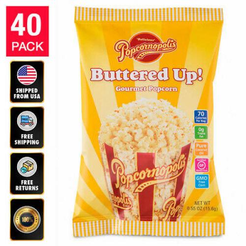 40 Pack Popcornopolis Buttered-Up Popcorn 0.55 Oz Gluten Free