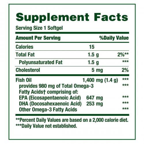 Nature's Bounty Fish Oil 1400 mg., 130 Coated Softgels include 980mg of Omega-3