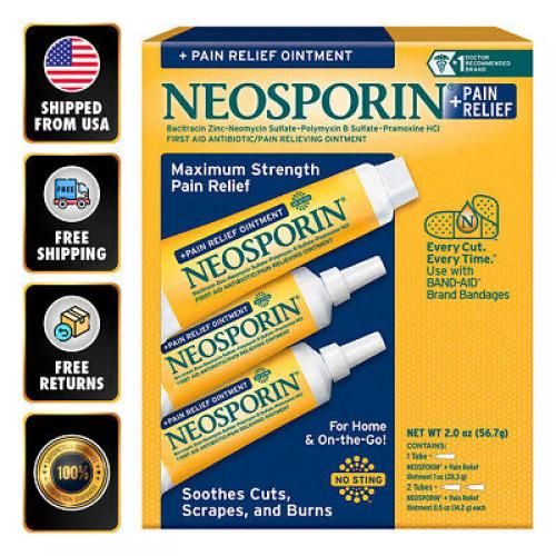 Neosporin Maximum Strength Ointment 2 Oz Antibiotic Pain Relieve Cuts Burns EXP