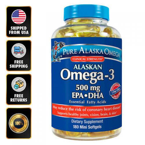 Pure Alaska Concentrated Omega-3 500 mg EPA+DHA (180 Softgels) Heart Health EXP