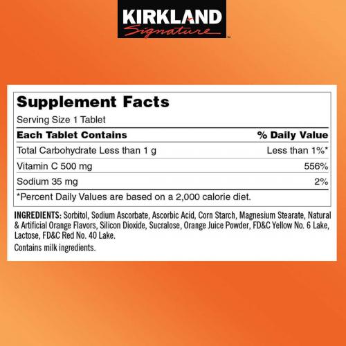 Kirkland Signature Chewable Tangy Orange Taste Vitamin C 500 mg., 500 Tablets