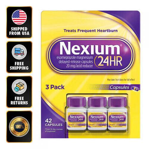 Nexium 24HR Acid Reducer 20mg 42 Delayed Release Capsules Relieves Heartburn EXP