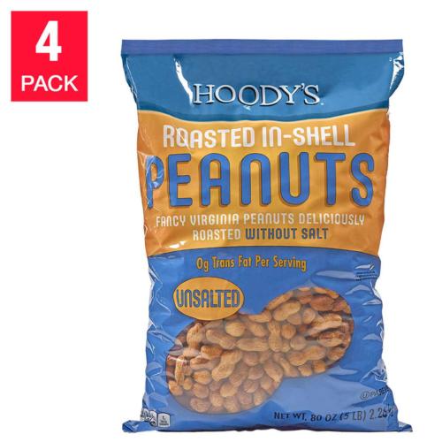 4 Pack Hoodys Roasted Unsalted  In-Shell Peanuts 20 Lbs Free Shipping EXP