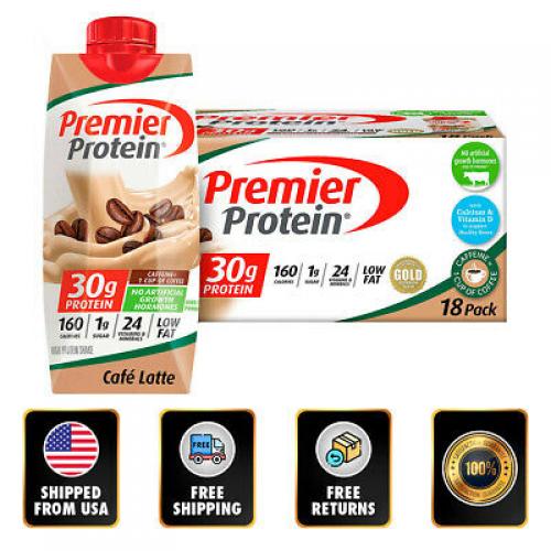 18 Pack Premier 30 Gr Protein Shakes 11 Oz +24 Vitamins Minerals Caffe Latte EXP