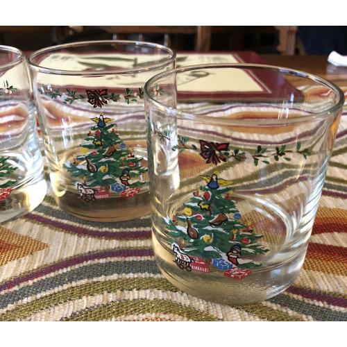 Four Christmas Tree 12 OZ Double Old Fashioned Beverage Glasses